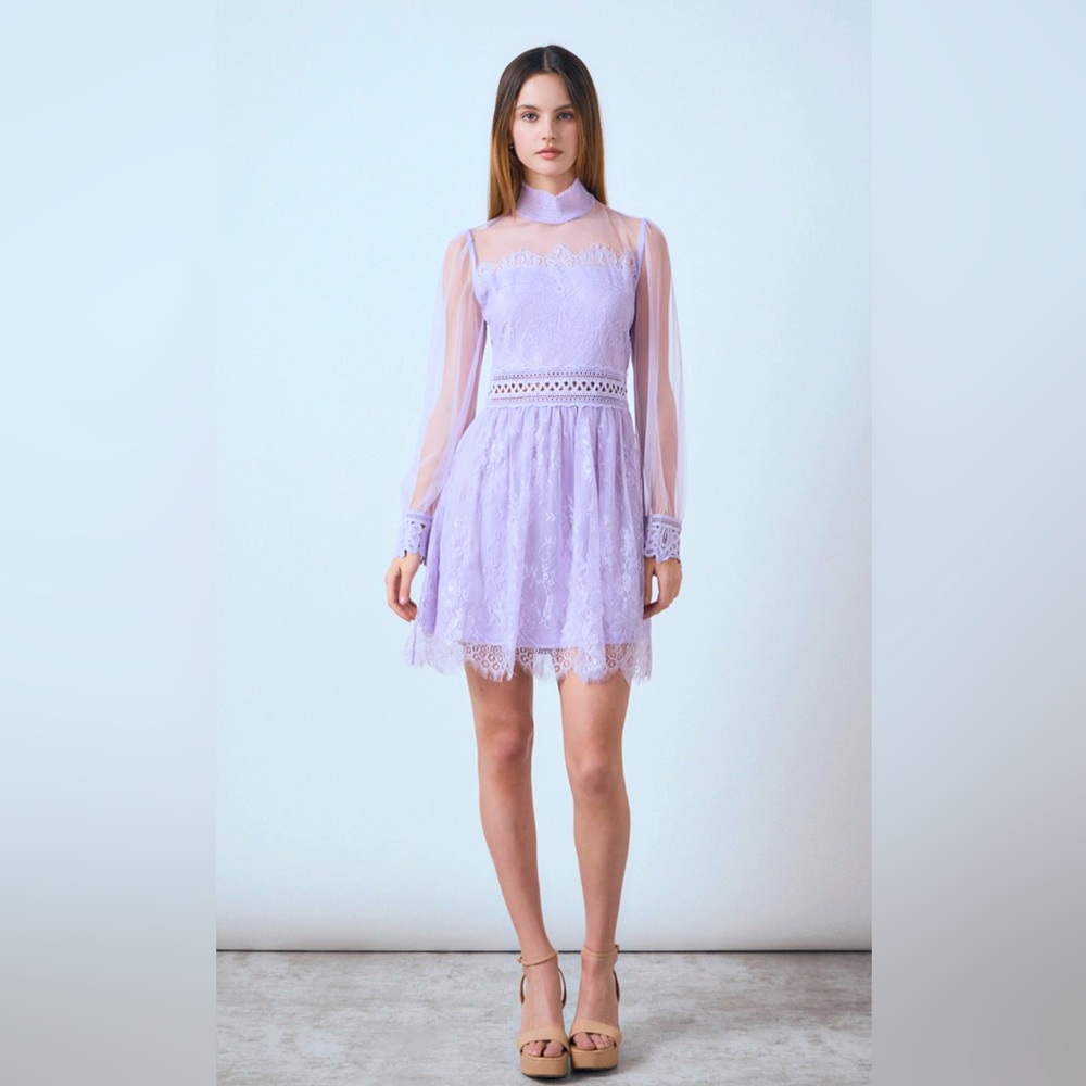 ENDLESS ROSE LONG SLEEVE LACE MINI DRESS SIZE MEDIUM - Picture 4 of 8